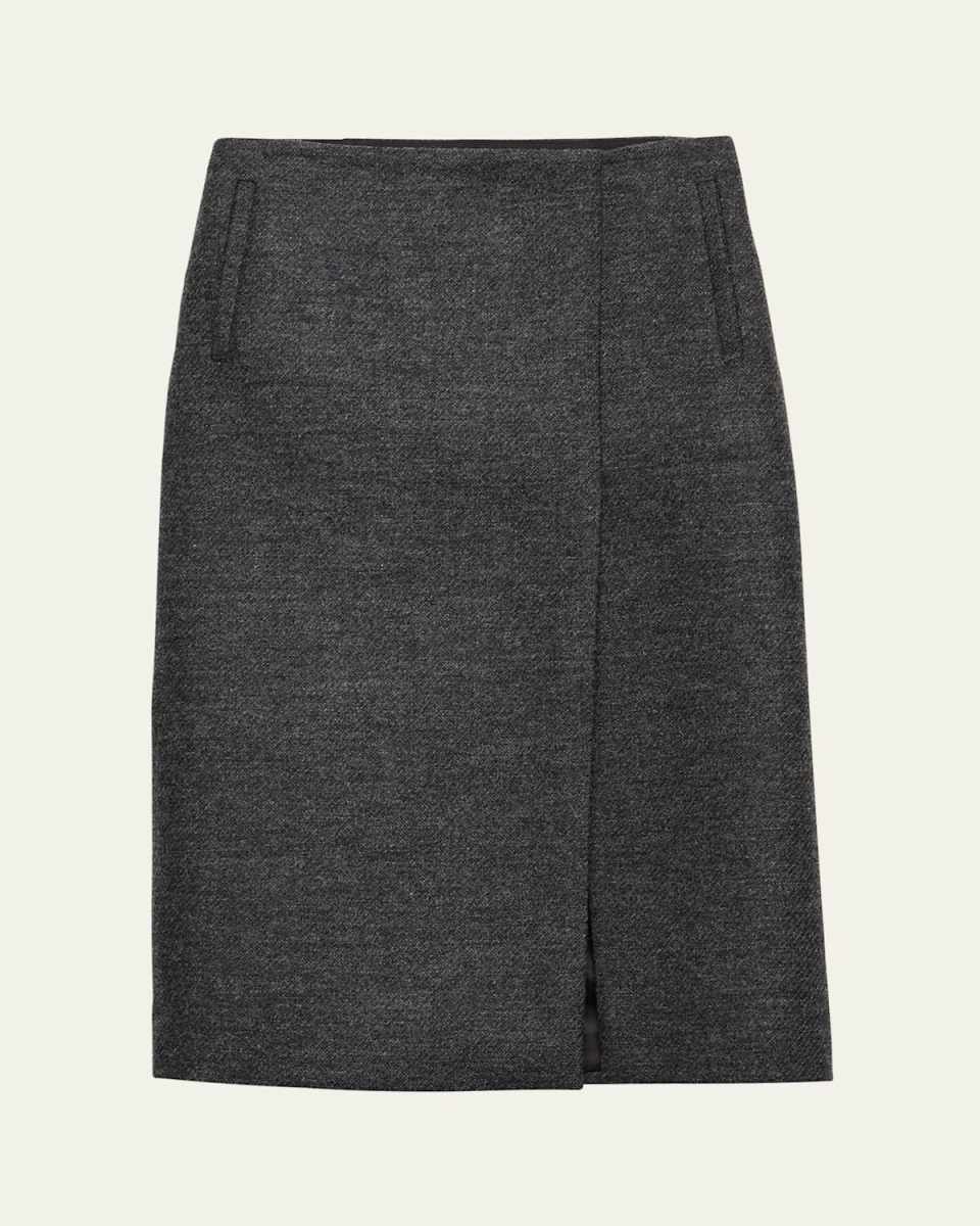 Two-Tone Wool Slit Skirt
